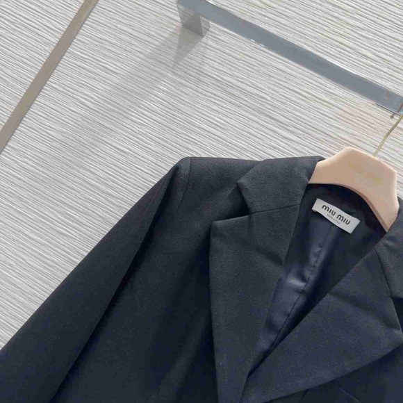 Miu Miu Black Blazer with Brown Plaid Cuffs - Picture 5 of 8